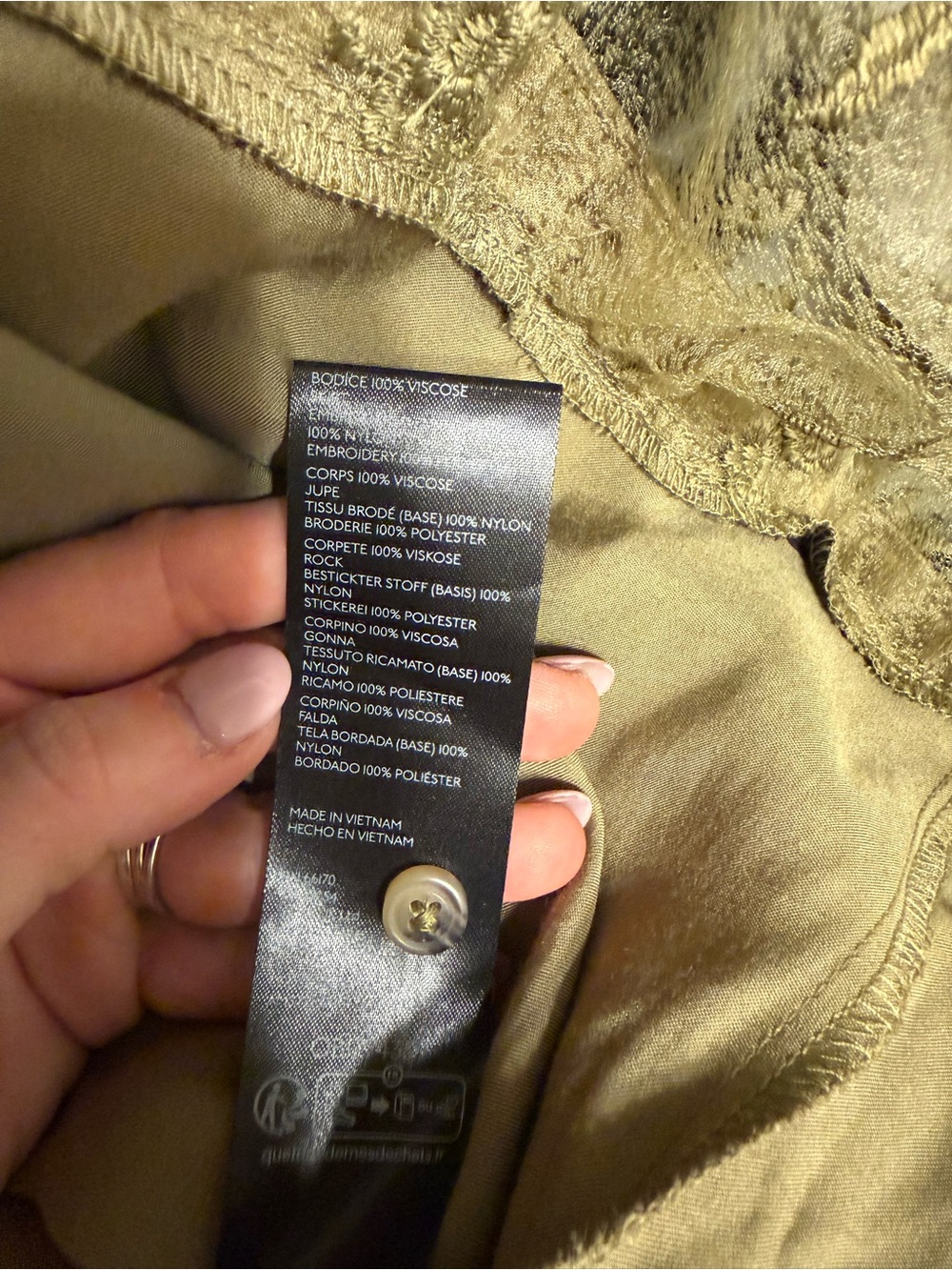 Anthropologie Olive Green Satin Shirt Maxi Dress with Lace Skirt - Picture 6 of 6